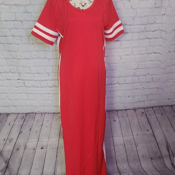 Unbranded | Dresses | Dress Womens 3xl Red Short Sleeve Striped Side Slit Bodycon  Maxi | Poshmark